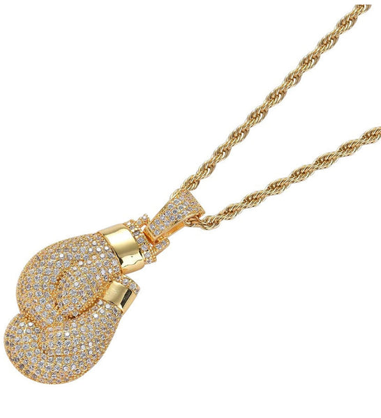 Iced Out 18k Gold Boxing Gloves Pendant