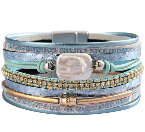 Multi Strand Leather Blue Bracelet