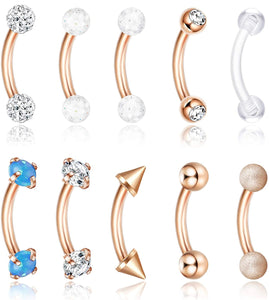 10 Pcs Rose Gold Tone Barbell Piercings