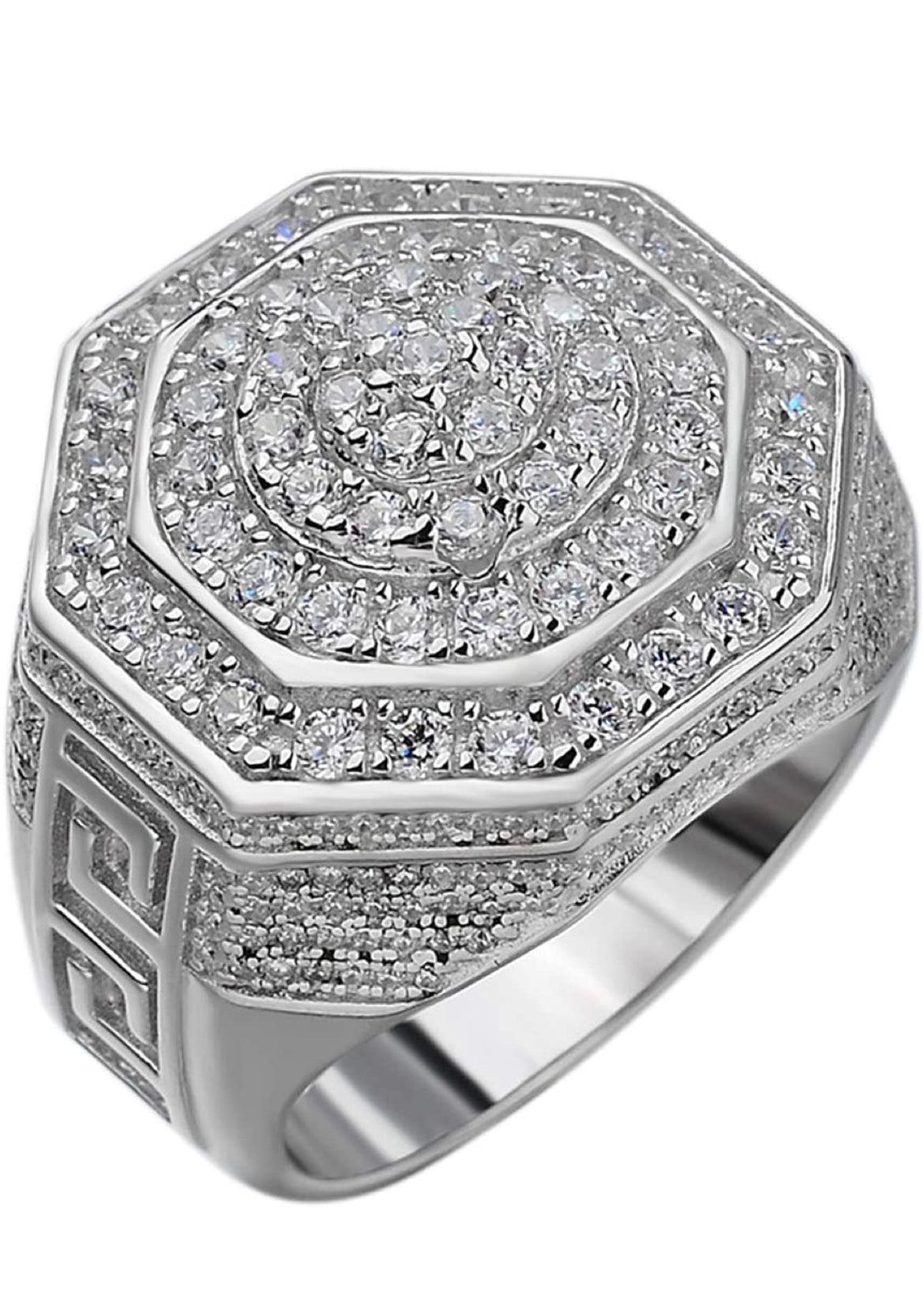 Iced Out Sterling Silver Octagon Ring