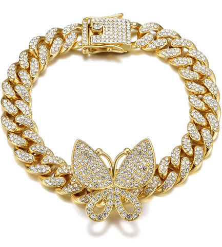 Iced Out 8 inch Gold Butterfly Cuban Bracelet