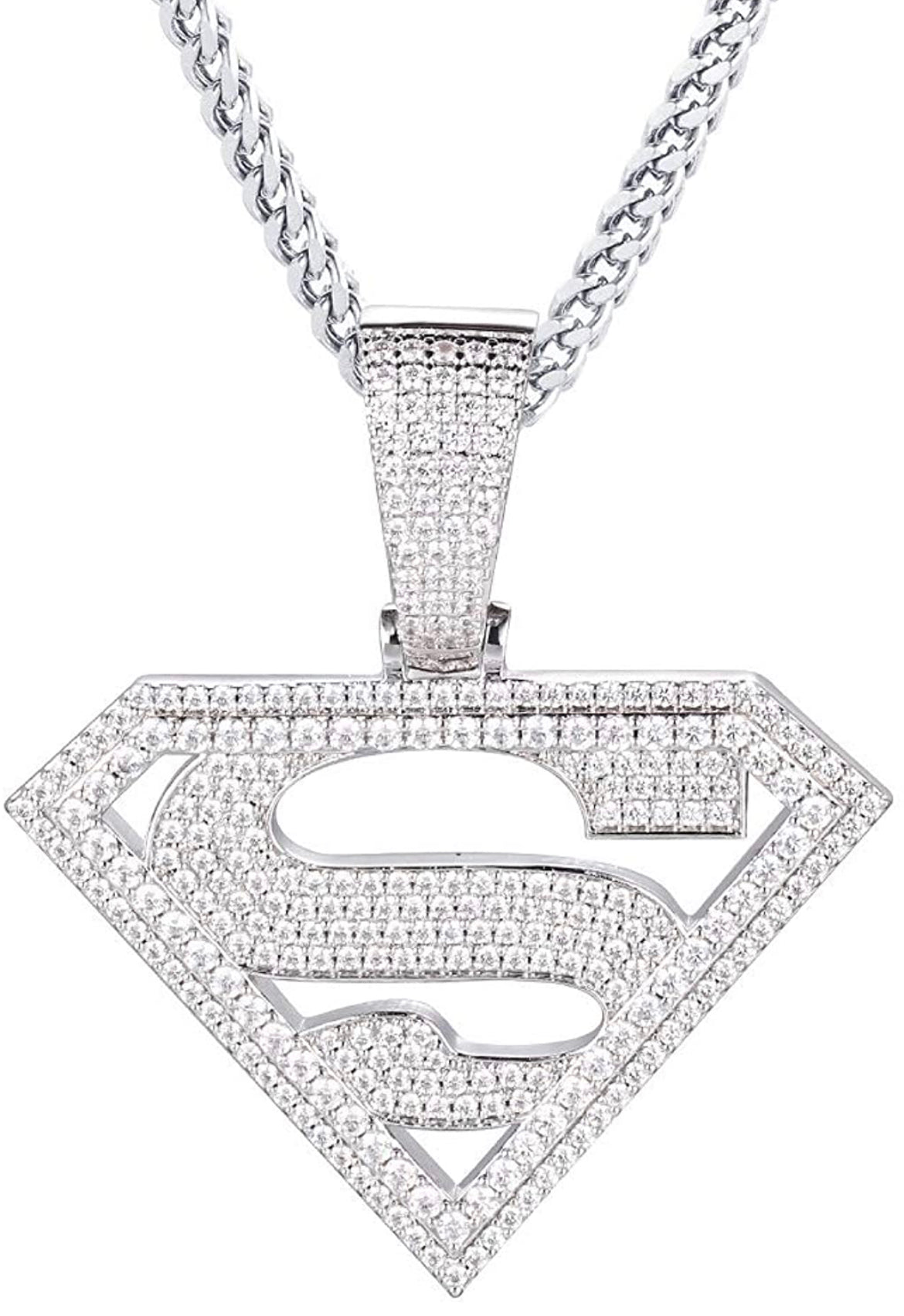 Iced Out 18k White Gold Superman Logo