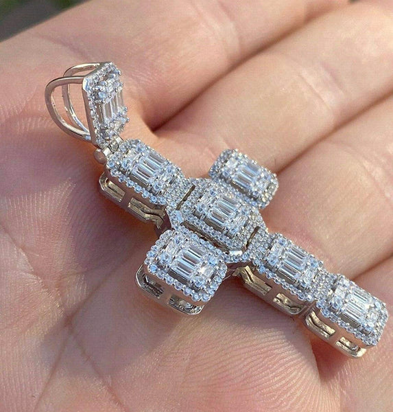 Iced Out 18k Gold Baguette Cross Pendant