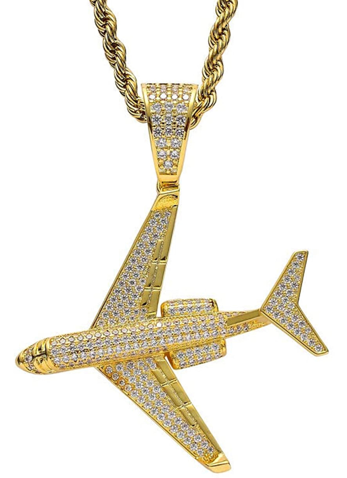 Iced Out 18k Gold Airplane Pendant