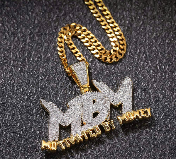 Iced Out 18k Gold Motivated By Money Pendant