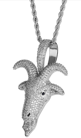 Iced Out 18k White Gold GOAT Head Pendant