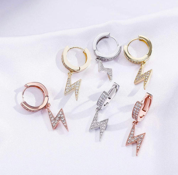 Iced Out 14k White Gold Lightning Bolt Earrings