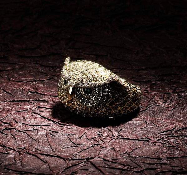 Iced Out 14k Gold Owl Face Ring