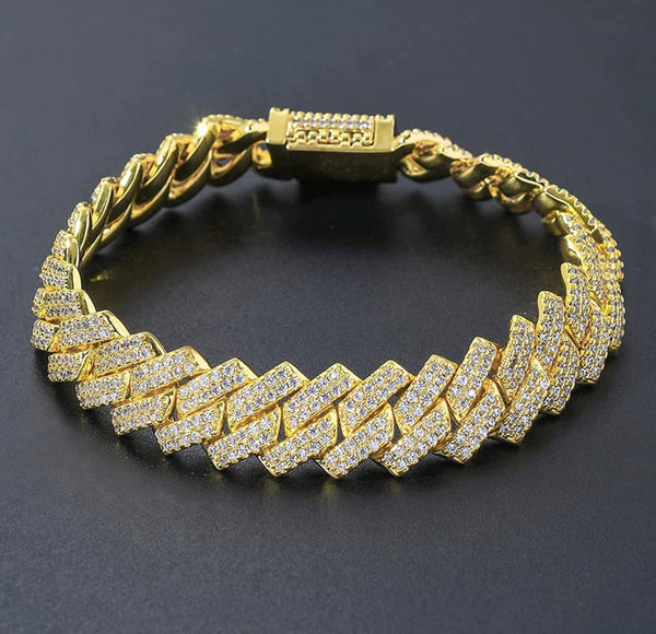 14k Gold Iced Out Chatter Chain Bracelet