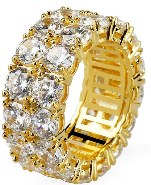 Iced Out 14k Gold 2 Row Ring