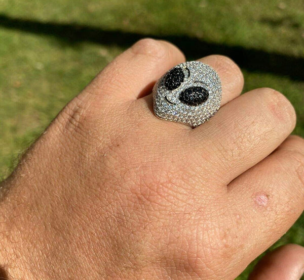 Iced Out 14k White Gold Alien Emoji Ring