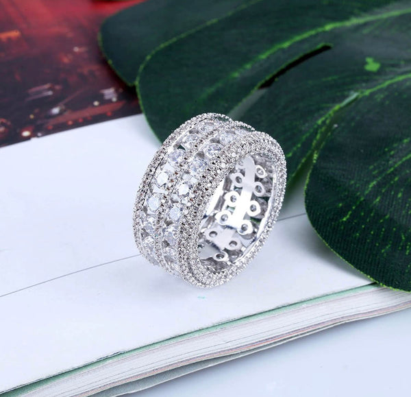 Iced Out 14k White Gold 2 Row Icey Ring