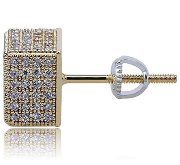 Iced Out 14k Gold Cube Earrings