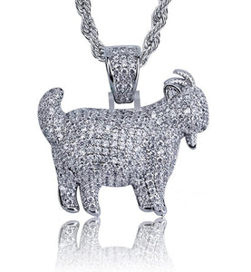 Iced Out 18k White Gold Goat Pendant