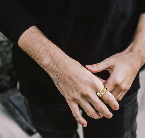 Iced Out 18k Gold Full Cuban Link Ring