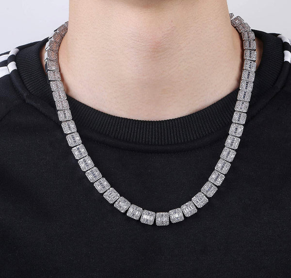 Iced Out 18k White Gold Square Baguette Chain