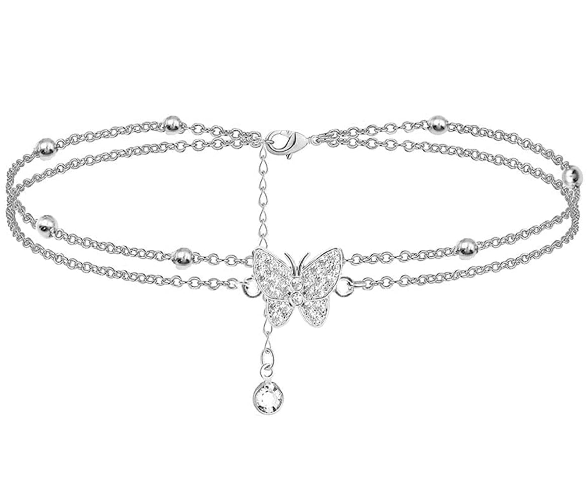 14k Silver Filled Butterfly Anklet