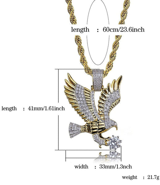 Iced Out 18k Gold Eagle Pendant