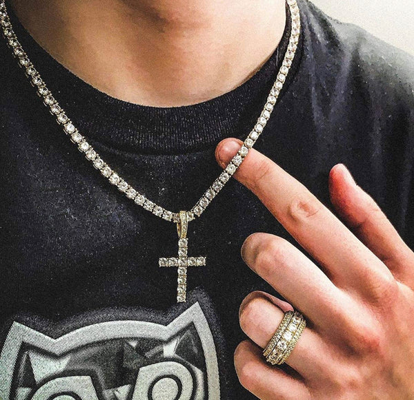 Iced Out 18k White Gold Mini Cross Pendant