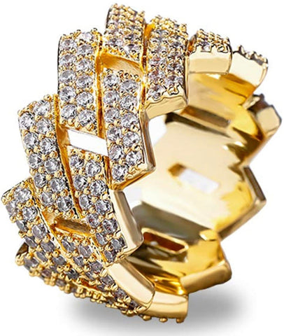 Iced Out 14k Gold Link Ring