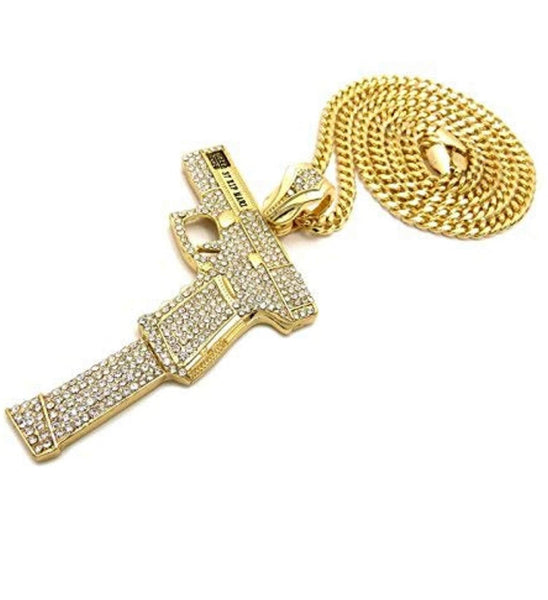 Iced Out 18k Gold Glock Handgun Pendant