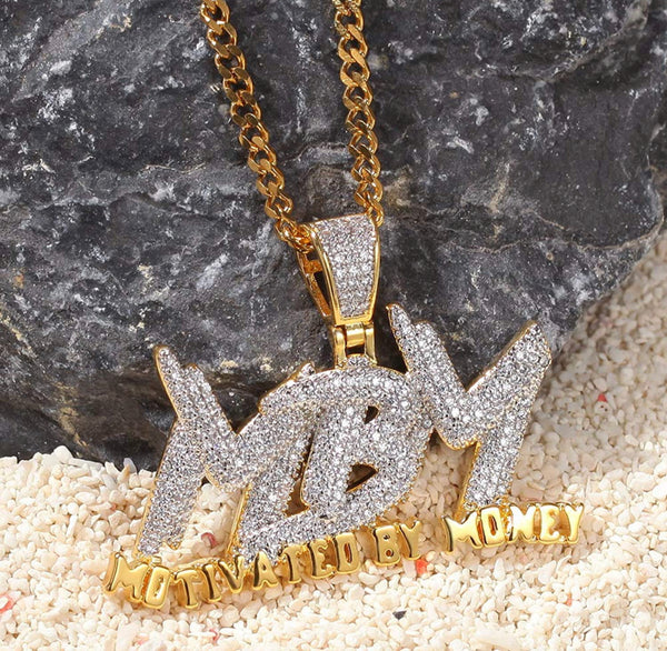 Iced Out 18k Gold Motivated By Money Pendant