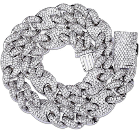 Iced Out 14k White Gold Mariner Cuban Link Chain