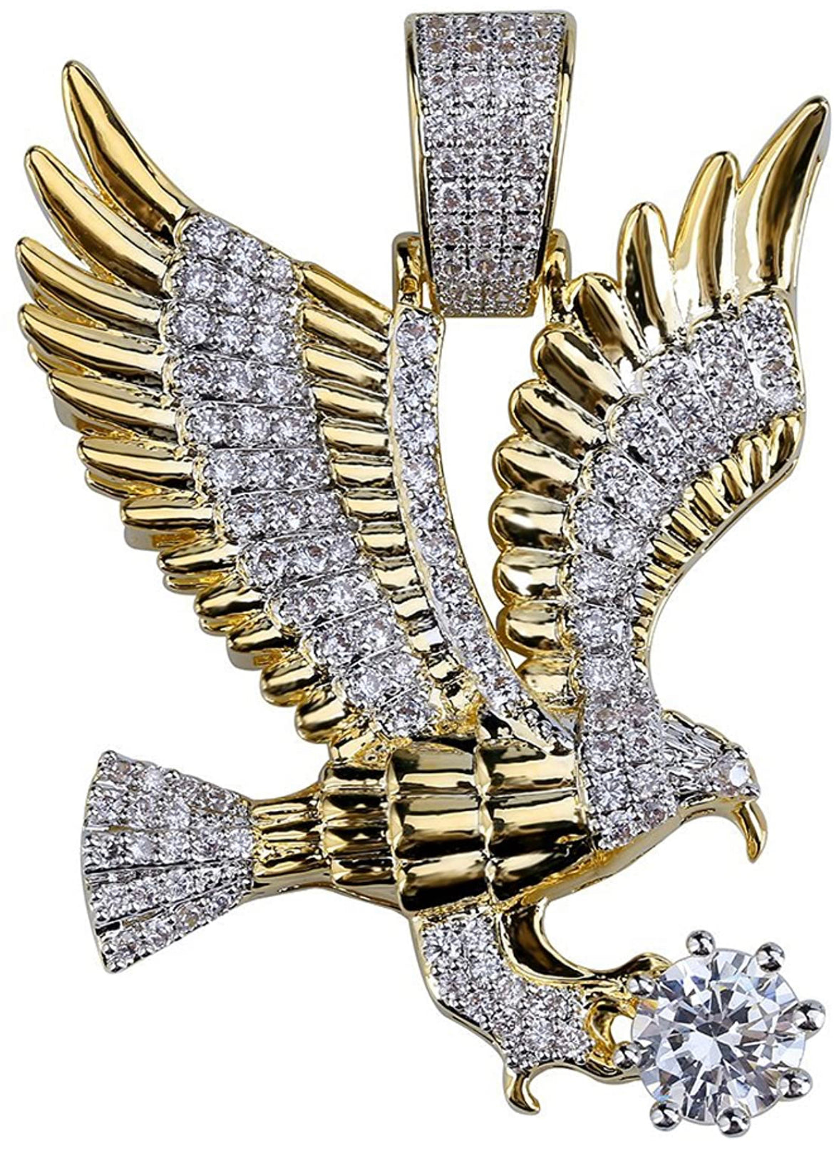 Iced Out 18k Gold Eagle Pendant