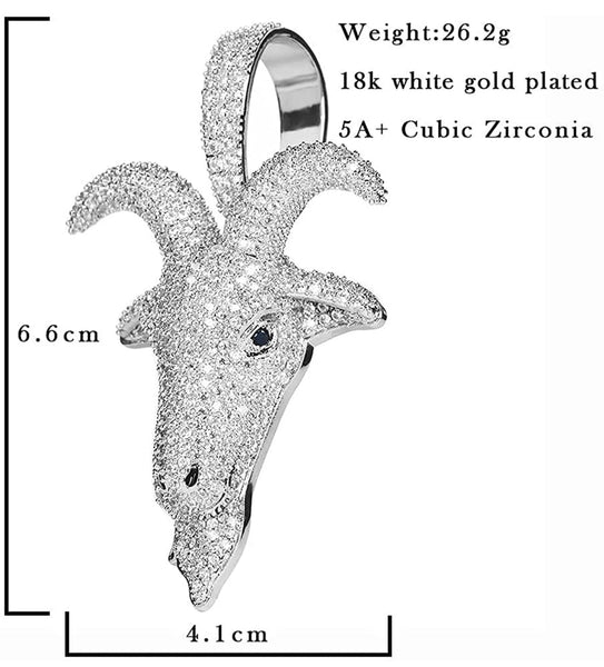 Iced Out 18k White Gold GOAT Head Pendant