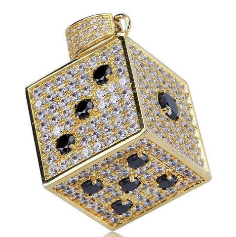 Iced Out 18k Gold Craps Dice Game Pendant