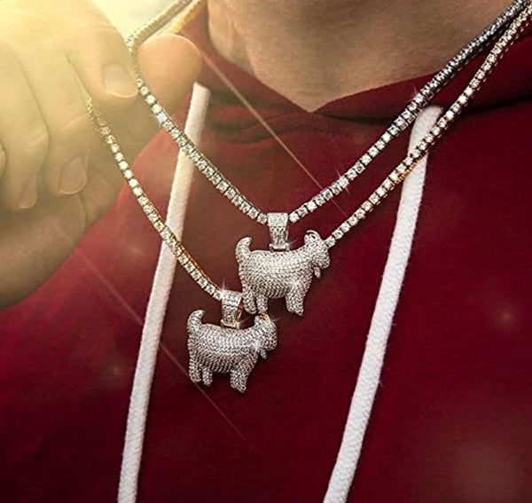 Iced Out 18k White Gold Goat Pendant