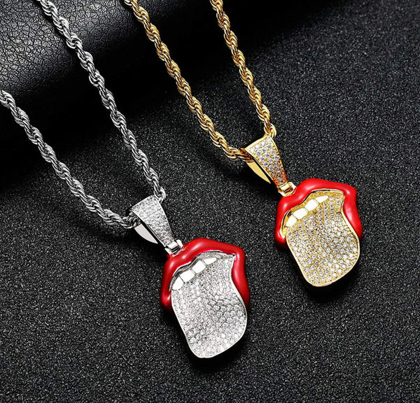 Iced Out 18k Gold Tongue Out Pendant