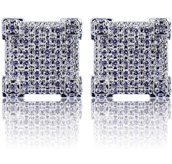 Iced Out 14k White Gold Square Earrings