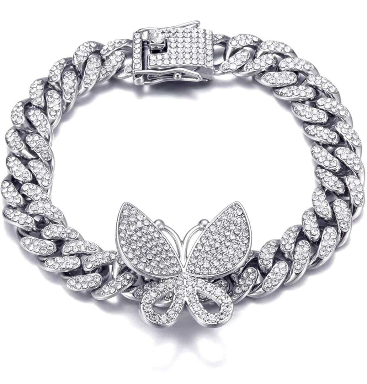 Iced Out 8 inch White Gold Butterfly Cuban Bracelet