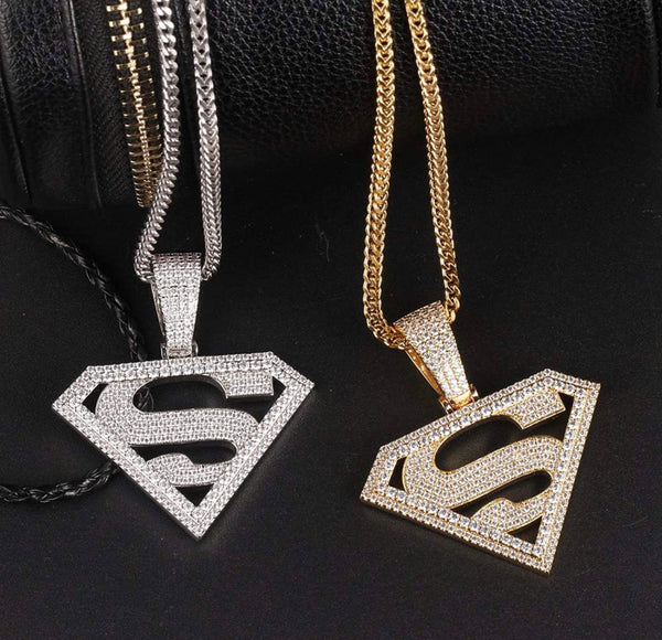 Iced Out 18k White Gold Superman Logo