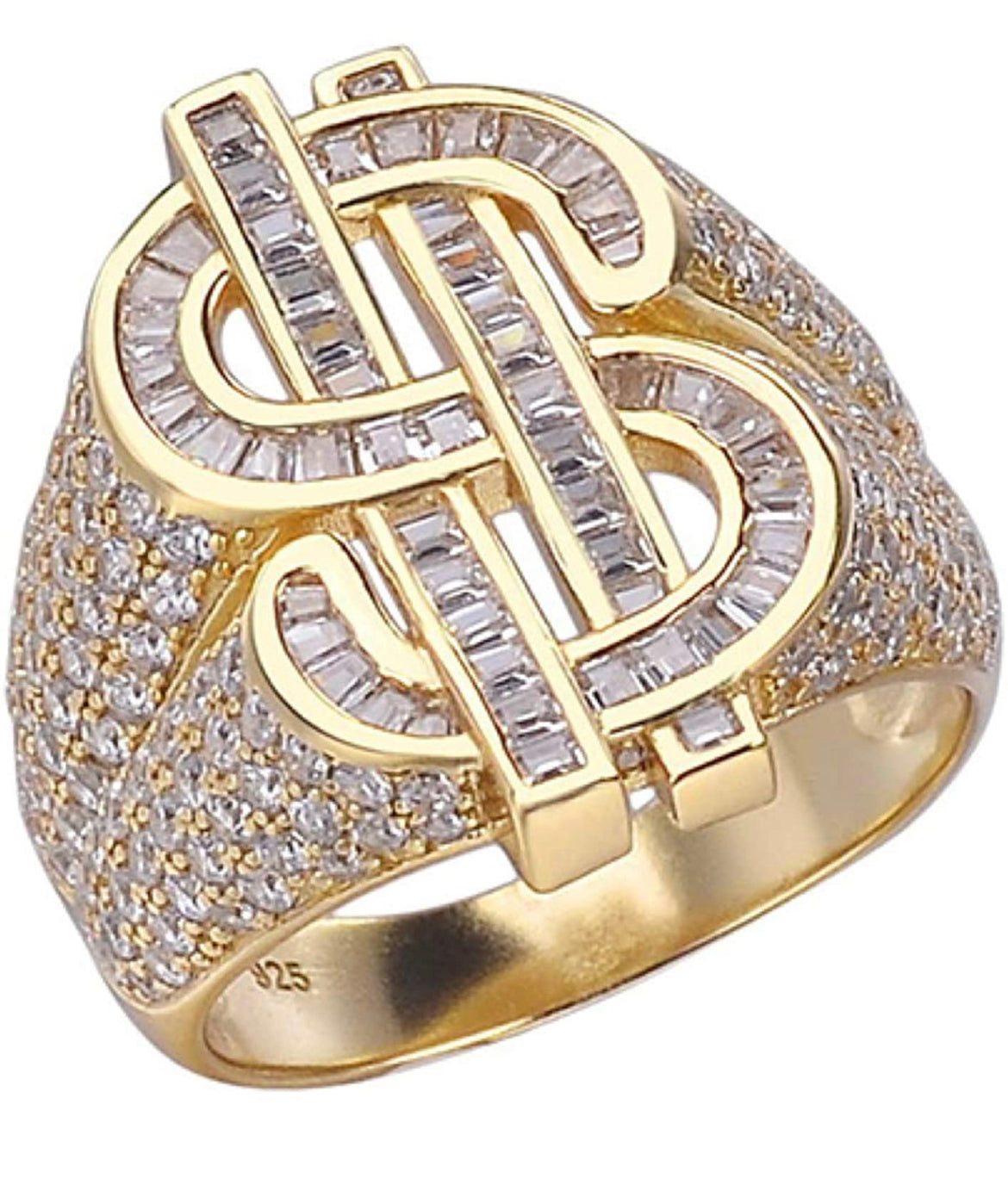 Iced Out 14k Gold Money Dollar Symbol Ring