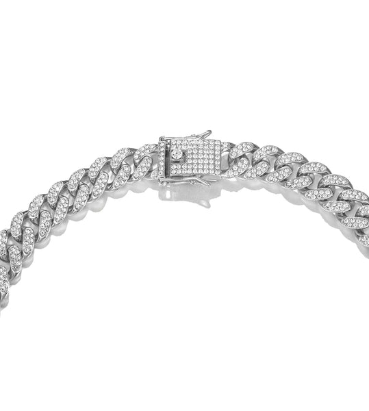 Iced Out 18k White Gold Cuban Link Bracelet