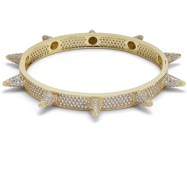 Iced Out 18k Gold Spiked Bangle