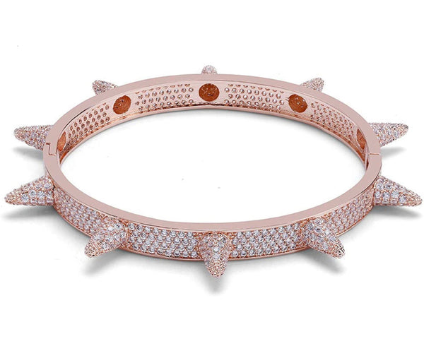 Iced Out 18k Gold Spiked Bangle