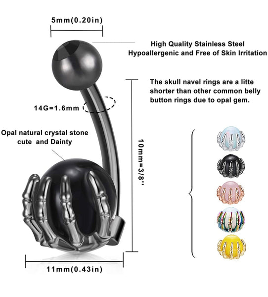 Belly Button Skeleton Hand Stainless Steel Barbell