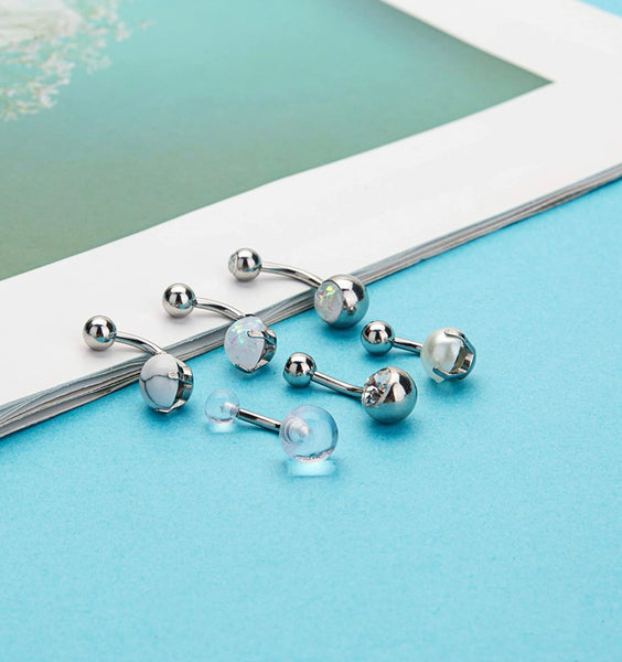 6 Pcs Stainless Steel Belly Button Ring Set