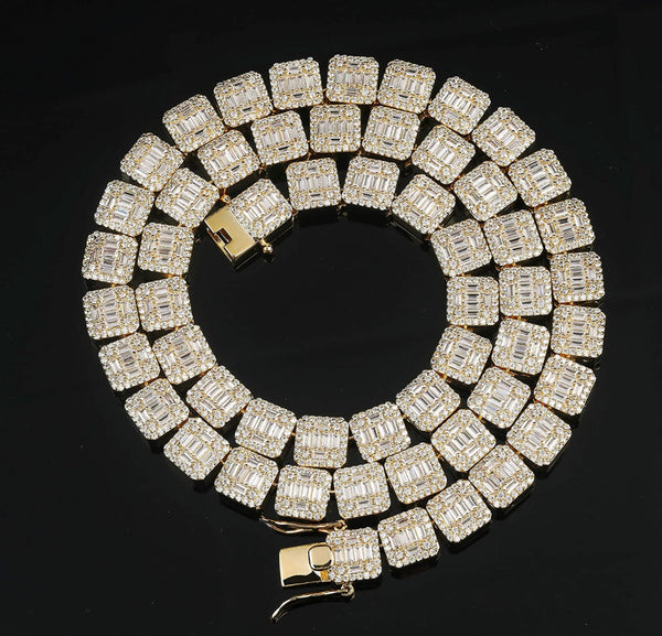 Iced Out 18k Gold Square Baguette Chain