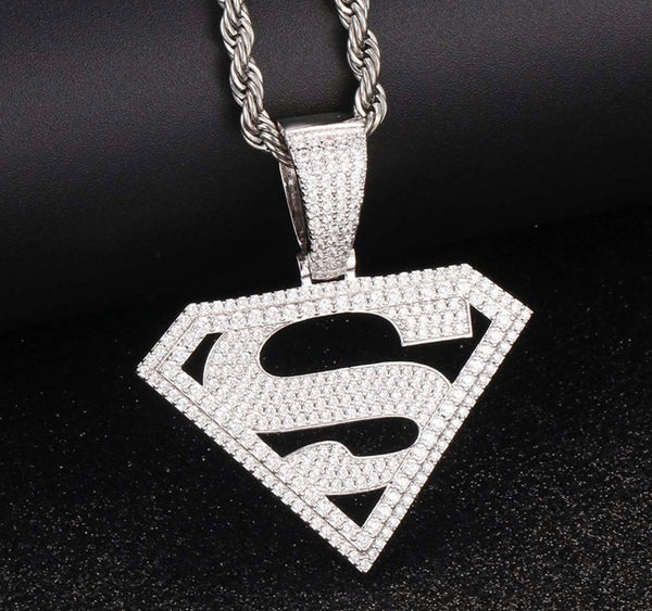 Iced Out 18k White Gold Superman Logo