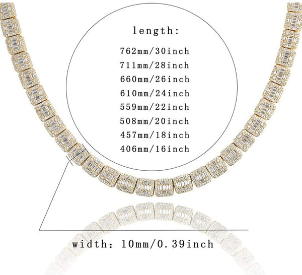 Iced Out 18k Gold Square Baguette Chain