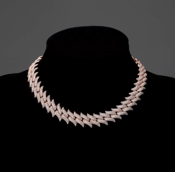 Iced Out 18k Rose Gold Spiked Link Chain