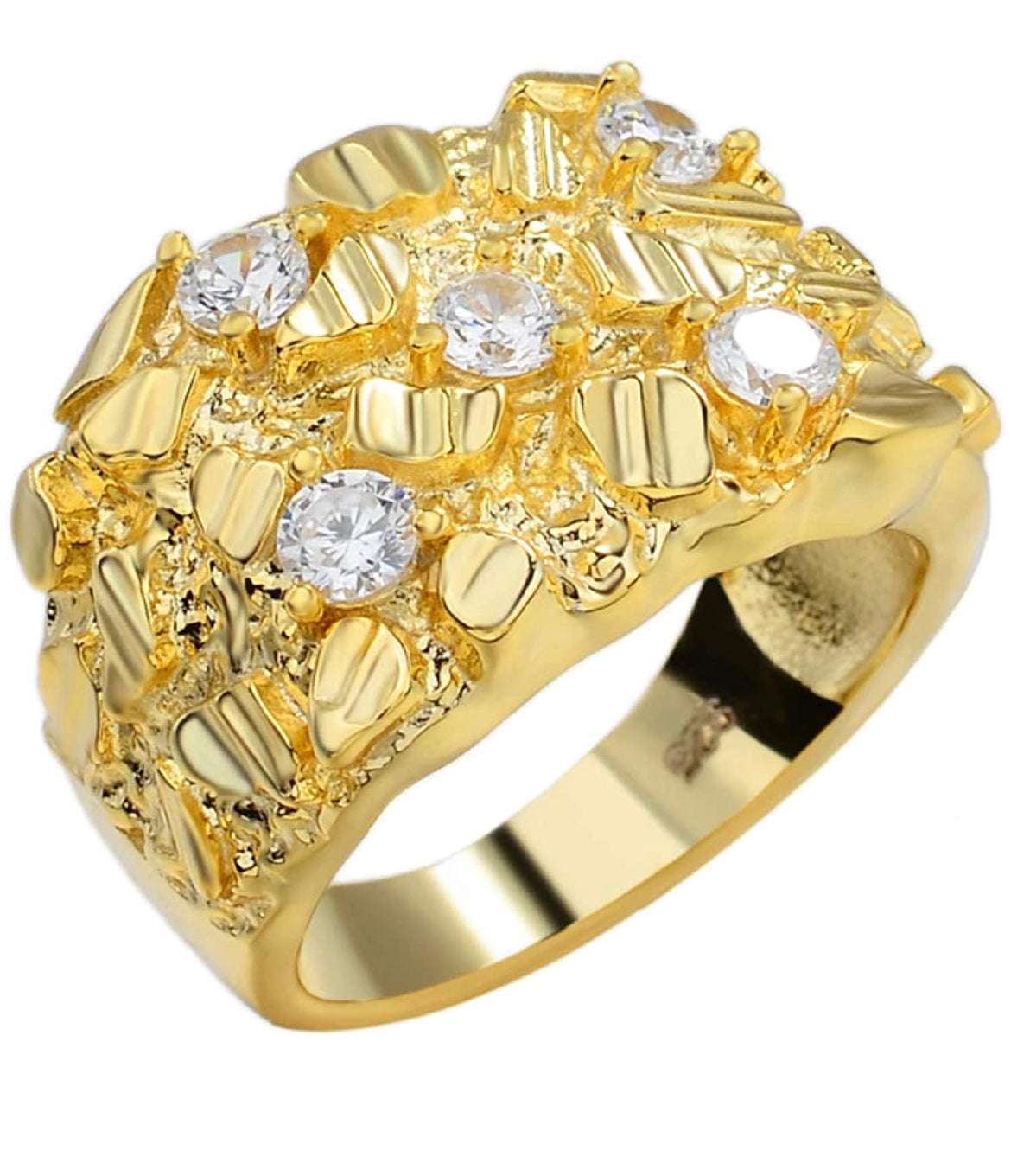 Iced Out 14k Gold/ Sterling Silver Gold Nugget Ring