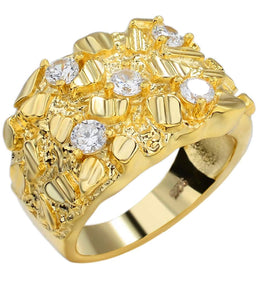 Iced Out 14k Gold/ Sterling Silver Gold Nugget Ring