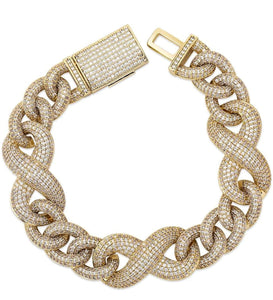 Iced Out 14k Gold Infiniti Cuban Link Bracelet