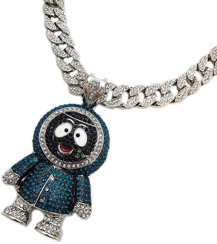 Iced Out 18k White Gold Eskimo Boy Pendant/ Chain