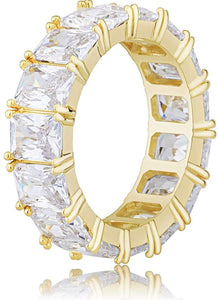 Iced Out 18k Gold Baguette Row Ring